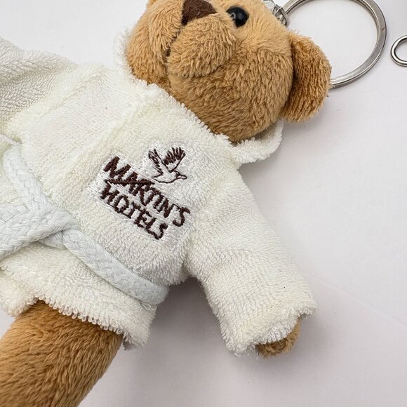 Martins Hotel Bear Keychain Plush Soft Stuffed Animal in White Robe Slippers - Picture 4 of 6